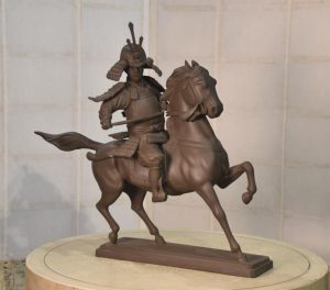 Vintage Bronze Samurai on Horse Back Statue Width:540mm