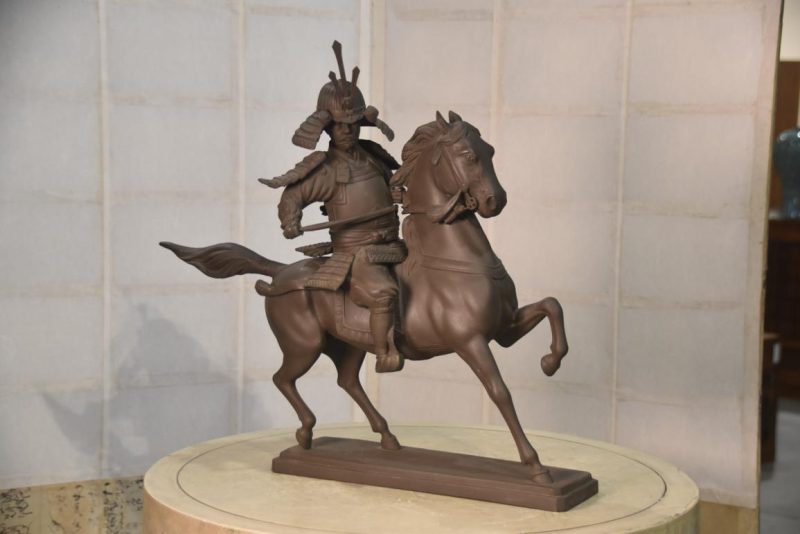 Vintage Bronze Samurai on Horse Back Statue Width:540mm