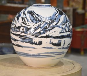 Japanese Modern Ceramic Blue and White Vase  Width:320mm