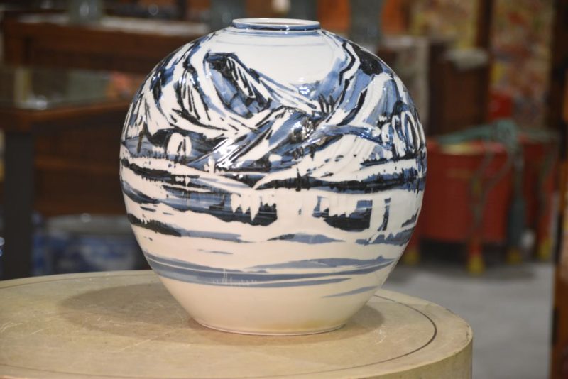 Japanese Modern Ceramic Blue and White Vase  Width:320mm