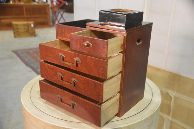 Japanese Burled Elm Sewing Box Width:305mm - Image 4