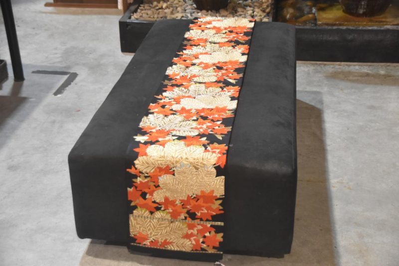 Fukuro Vintage Obi Table Runner with Pine and Maple Leaves Length:4000mm