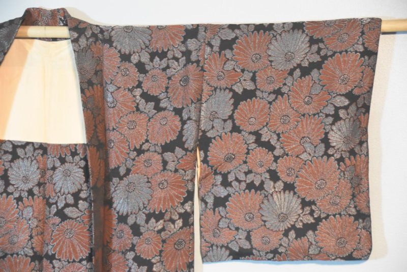 Vintage Black Silk Haori Jacket with Lacquered Threads - Image 2