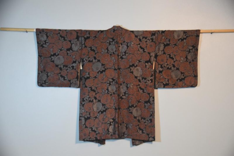 Vintage Black Silk Haori Jacket with Lacquered Threads - Image 6