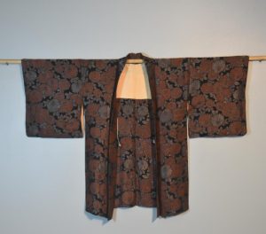 Vintage Black Silk Haori Jacket with Lacquered Threads