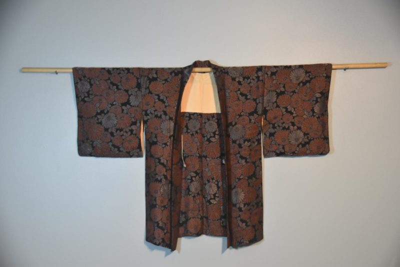 Vintage Black Silk Haori Jacket with Lacquered Threads