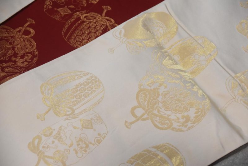 Vintage Tea Ceremony Obi decorated with Tea Caddies (Natsume) Length:4000mm - Image 8