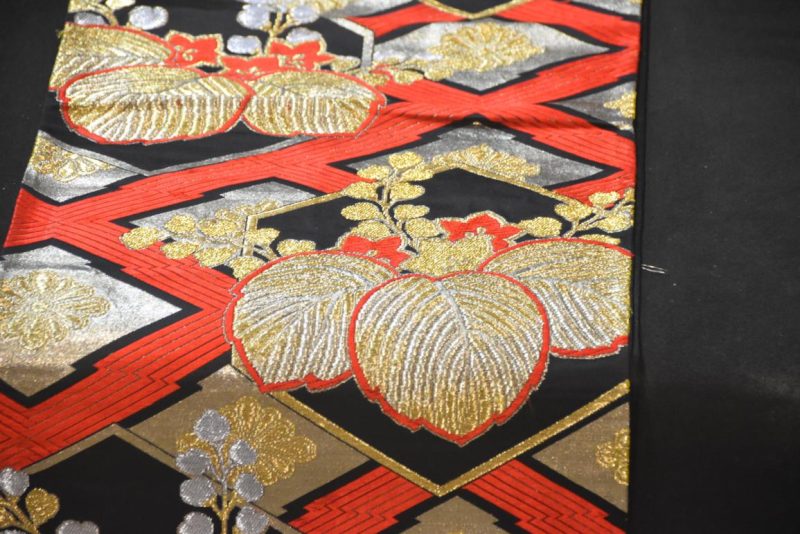 Japanese Red, Black Gold and Silver Obi Sash Width:4000mm - Image 2