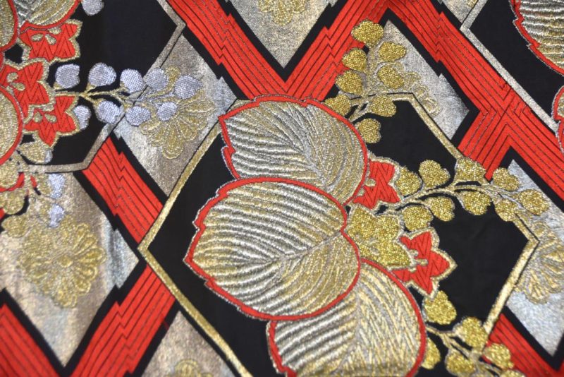 Japanese Red, Black Gold and Silver Obi Sash Width:4000mm - Image 7