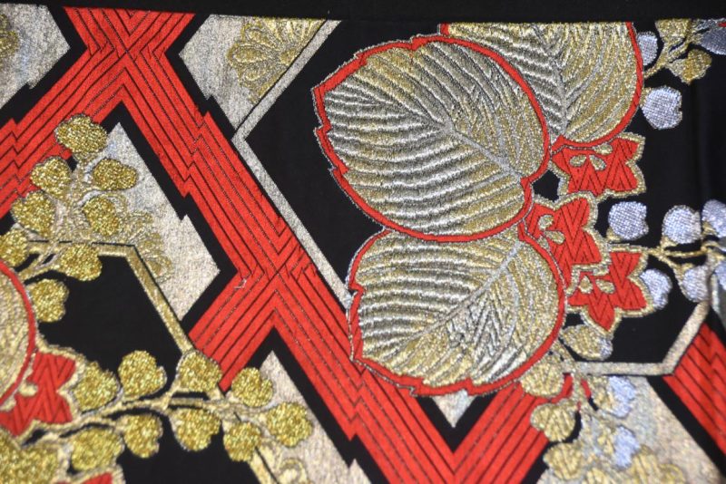 Japanese Red, Black Gold and Silver Obi Sash Width:4000mm - Image 6