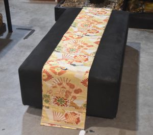 Vintage Maru Obi Sash Table Runner with Fans and Cranes Length:4000mm