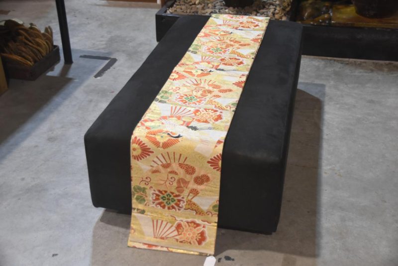 Vintage Maru Obi Sash Table Runner with Fans and Cranes Length:4000mm