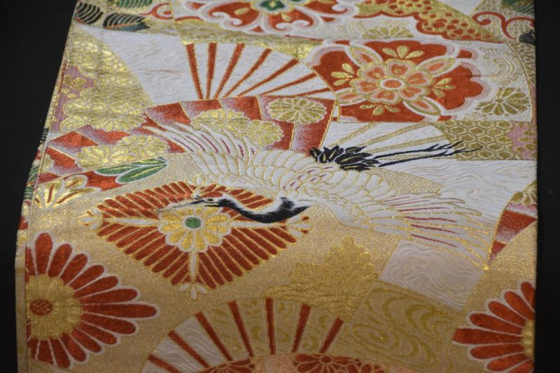 Vintage Maru Obi Sash Table Runner with Fans and Cranes Length:4000mm - Image 2
