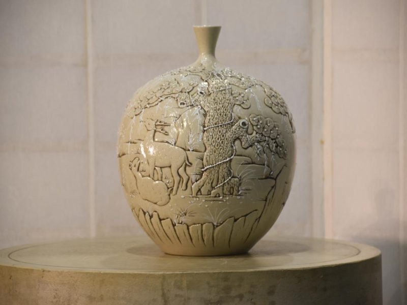 Japanese Vase with Cranes and Deer