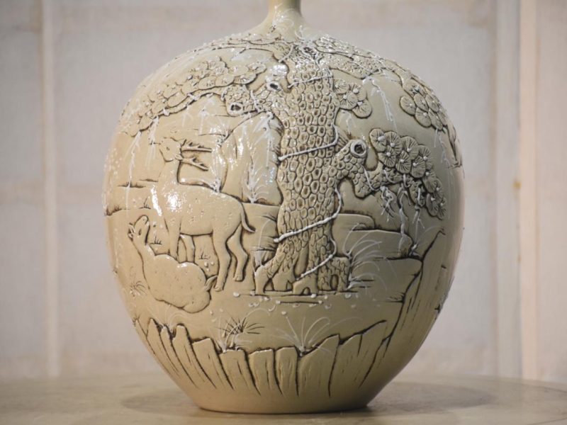 Japanese Vase with Cranes and Deer - Image 2