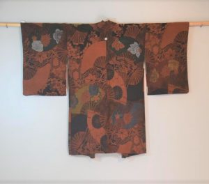 Vintage Black Silk Haori Jacket with Lacquered Threads