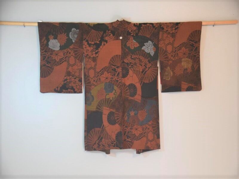 Vintage Black Silk Haori Jacket with Lacquered Threads