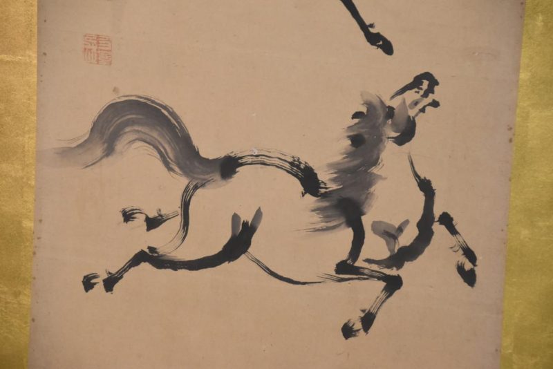 Japanese 2 Panel Ink Brush on Gold of Horses Width:1750mm - Image 4