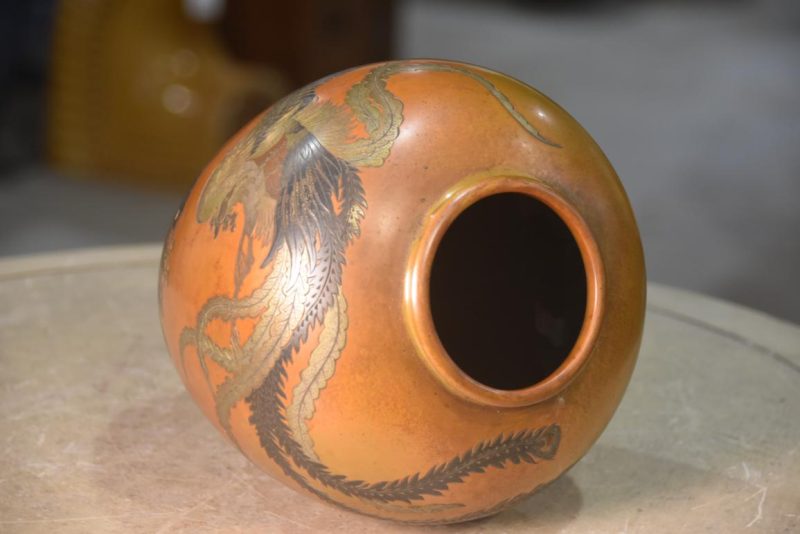 Japanese Bronze Vase with Phoenix Width:180mm - Image 7