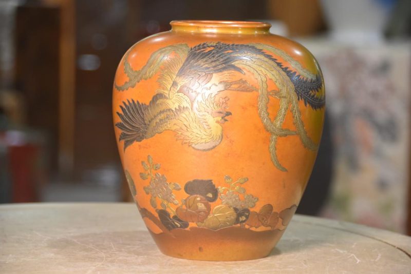 Japanese Bronze Vase with Phoenix Width:180mm - Image 6