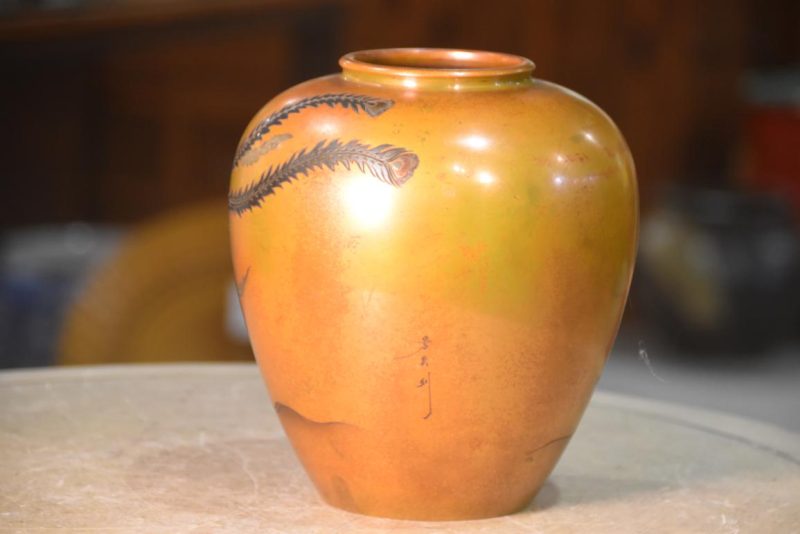 Japanese Bronze Vase with Phoenix Width:180mm - Image 4