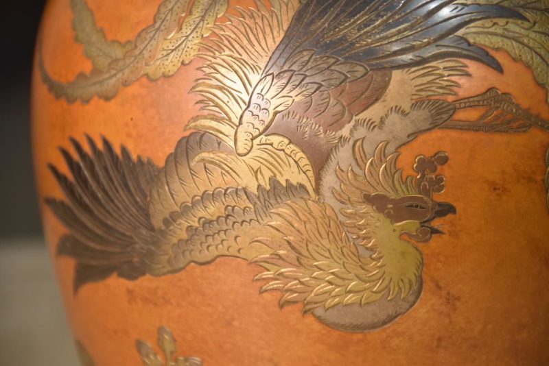 Japanese Bronze Vase with Phoenix Width:180mm - Image 2