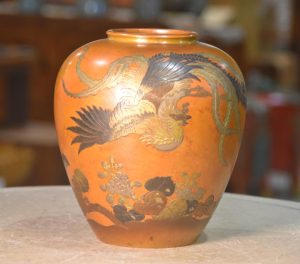 Japanese Bronze Vase with Phoenix Width:180mm