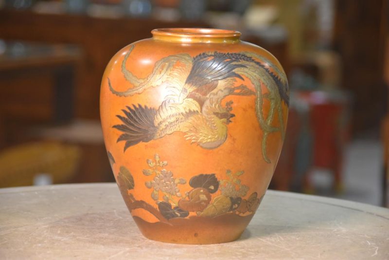 Japanese Bronze Vase with Phoenix Width:180mm