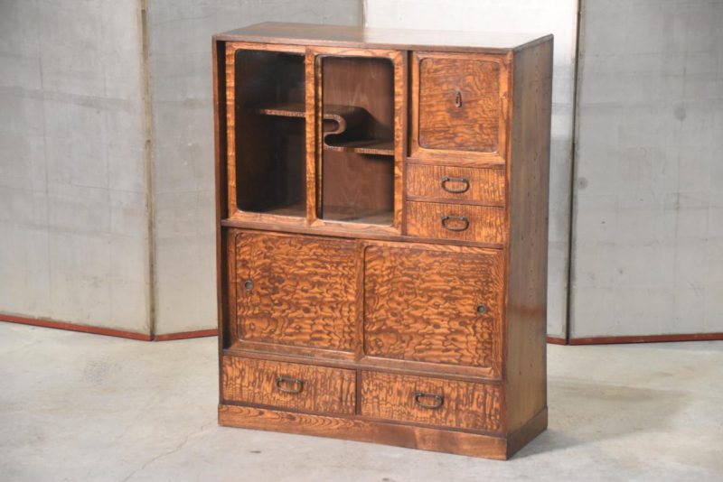 Vintage Burled Mulberry Chadansu Tea Utensil Chest Width:705mm