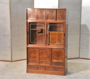 Vintage Burled Mulberry Chadansu Tea Utensil Chest (2 Sections) Width:780mm