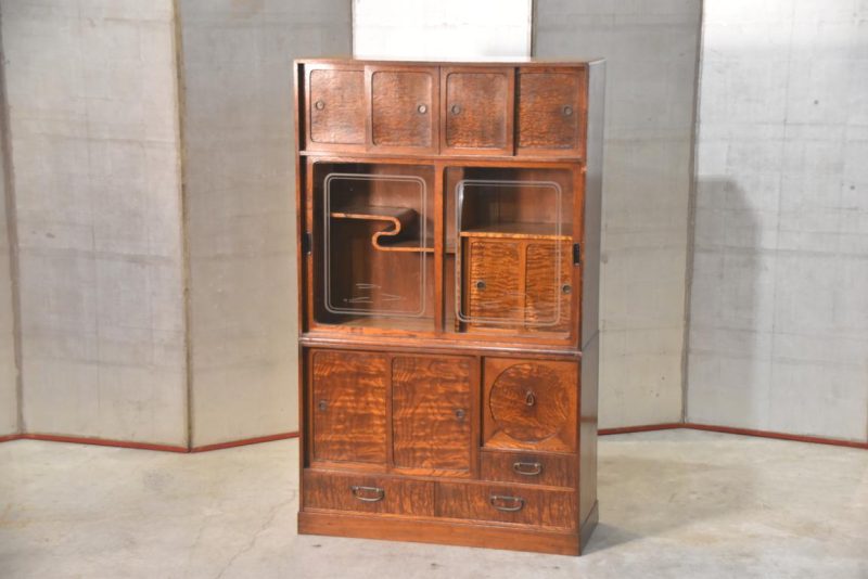 Vintage Burled Mulberry Chadansu Tea Utensil Chest (2 Sections) Width:780mm