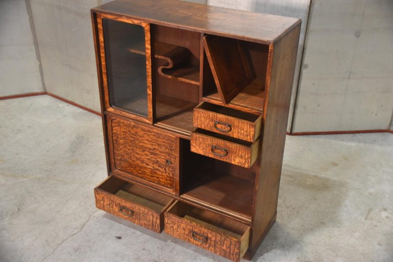 Vintage Burled Mulberry Chadansu Tea Utensil Chest Width:705mm - Image 5