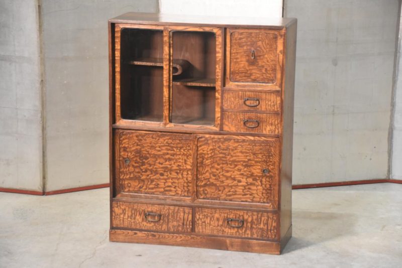 Vintage Burled Mulberry Chadansu Tea Utensil Chest Width:705mm - Image 10