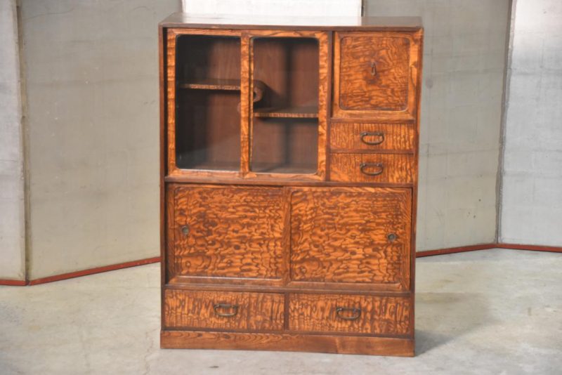 Vintage Burled Mulberry Chadansu Tea Utensil Chest Width:705mm - Image 3