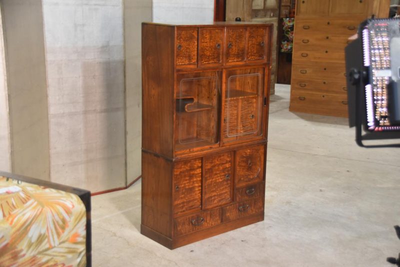 Vintage Burled Mulberry Chadansu Tea Utensil Chest (2 Sections) Width:780mm - Image 12