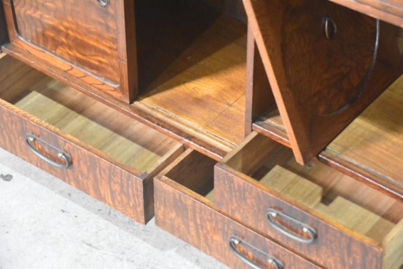 Vintage Burled Mulberry Chadansu Tea Utensil Chest (2 Sections) Width:780mm - Image 9