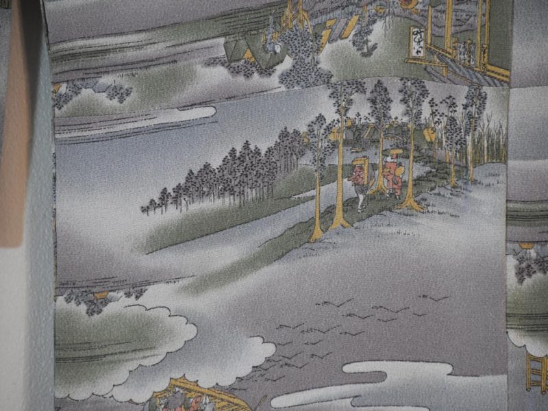 Purple and Green Landscape Design Japanese Silk Kimono - Image 8