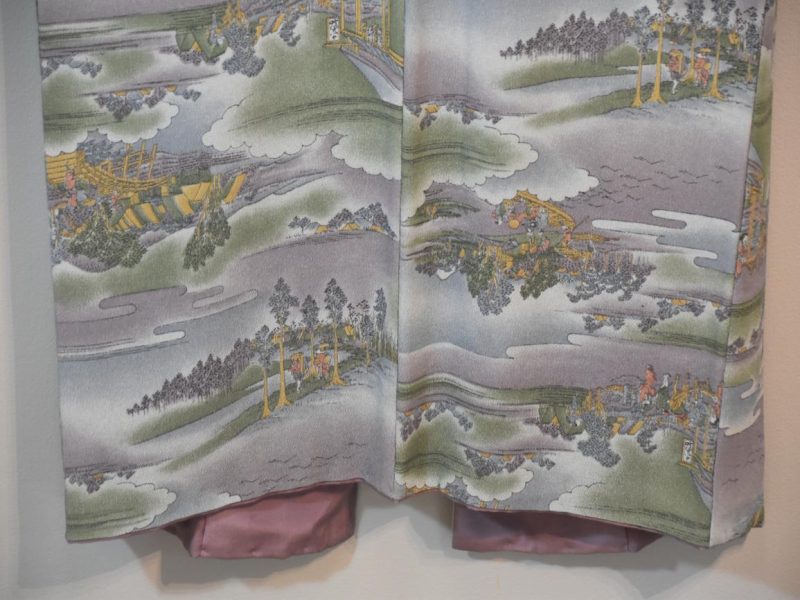 Purple and Green Landscape Design Japanese Silk Kimono - Image 6