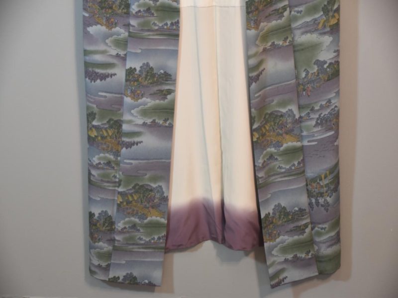 Purple and Green Landscape Design Japanese Silk Kimono - Image 3