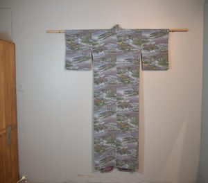 Purple and Green Landscape Design Japanese Silk Kimono