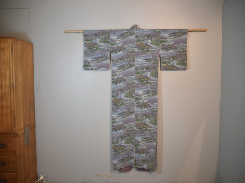 Purple and Green Landscape Design Japanese Silk Kimono