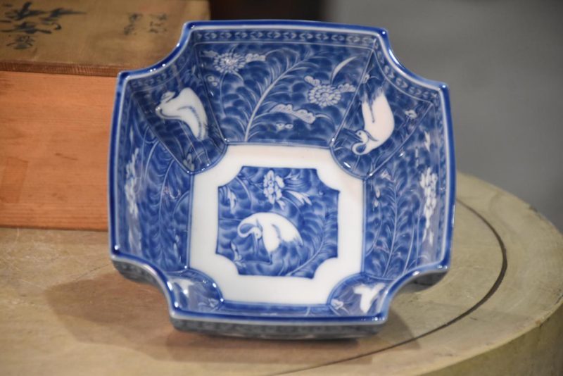 Blue and White Porcelain Bowl decorated with Egrets Width:170mm