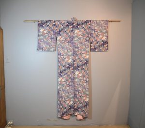 Chrysanthemum and Birds Vintage Silk Crepe Kimono