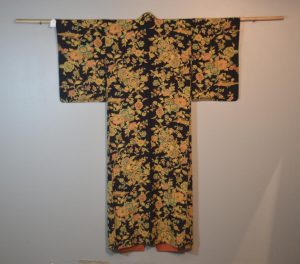 Vintage Silk Deep Blue and Floral Kimono