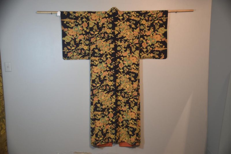 Vintage Silk Deep Blue and Floral Kimono