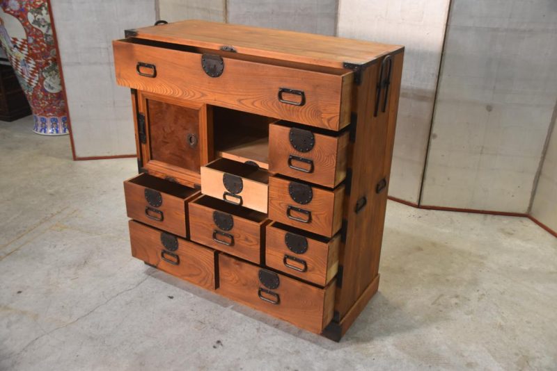 Antique Japanese Elm Merchant Chest Choba Dansu Width:965mm - Image 6