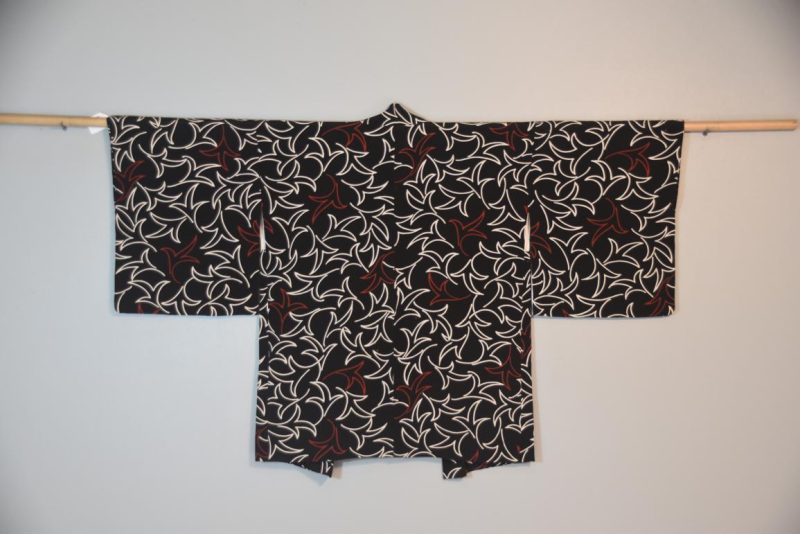 Black with Leaf Designs Vintage Silk Haori
