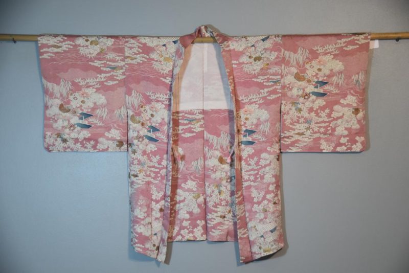 Pink with Garden Scenes Vintage Silk Haori - Image 4