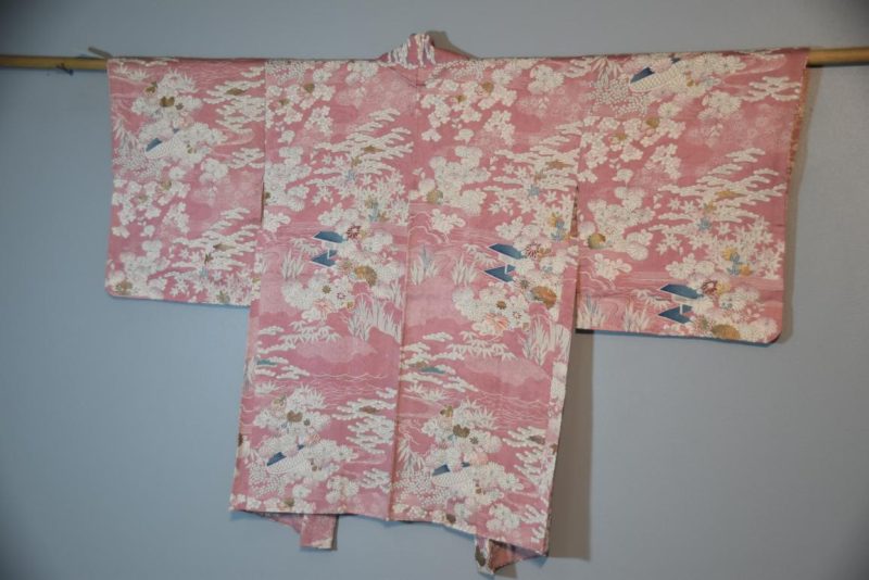 Pink with Garden Scenes Vintage Silk Haori - Image 6