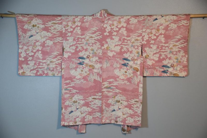 Pink with Garden Scenes Vintage Silk Haori - Image 3